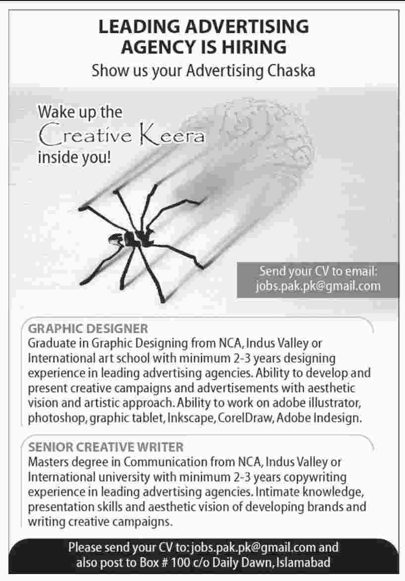 Graphic Designer & Creative Writer Jobs Dawn Newspaper Islamabad 27 January 2018 Islamabad