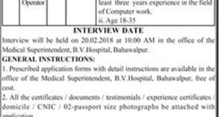 Bahawalpur, Bahawal Victoria Hospital 40 jobs 29 January 2018, Daily Jang Newspaper