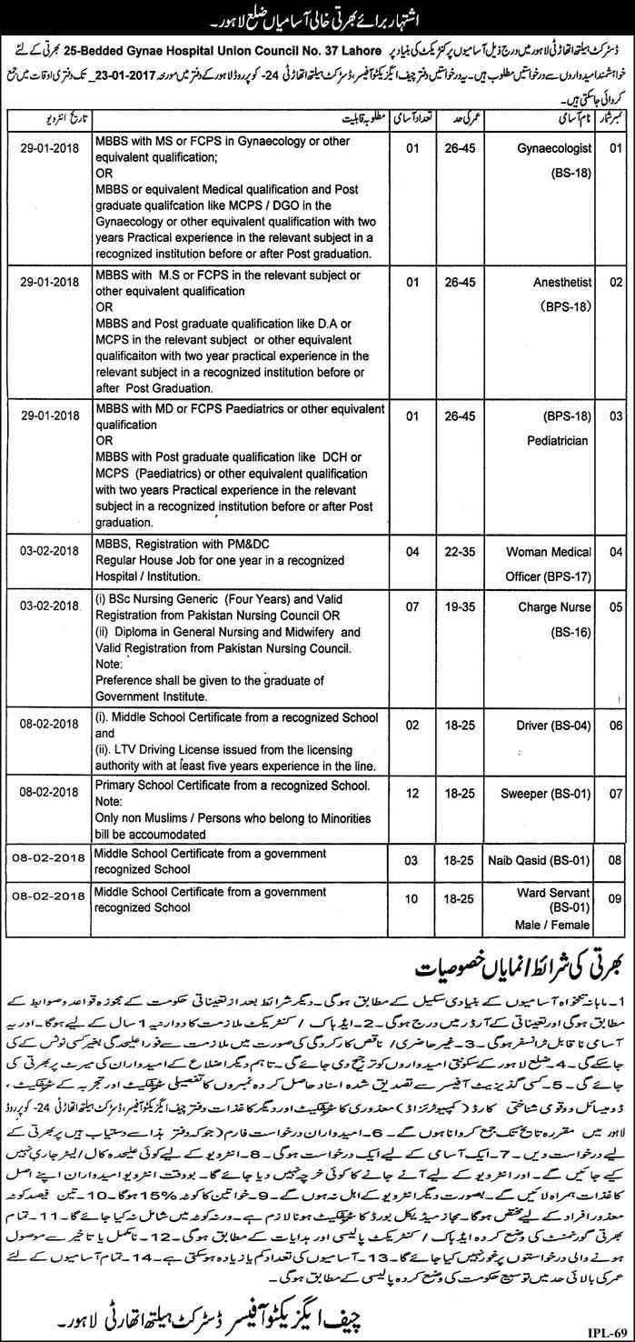 Lahore District Health Authority 41 Jobs, 03 January 2018 Daily Express Newspaper.