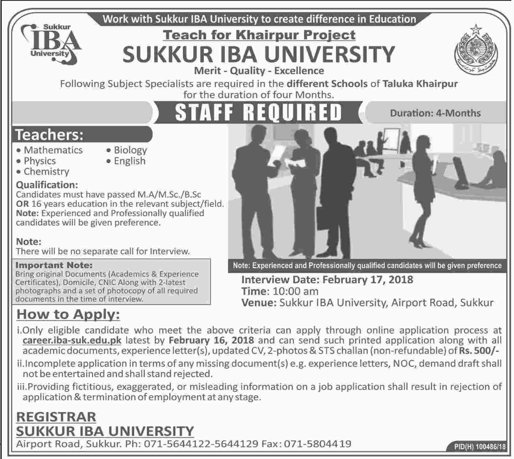 Jobs Opportunity in Sukker IBA University 10th February 2018 Daily Jang Newspaper
