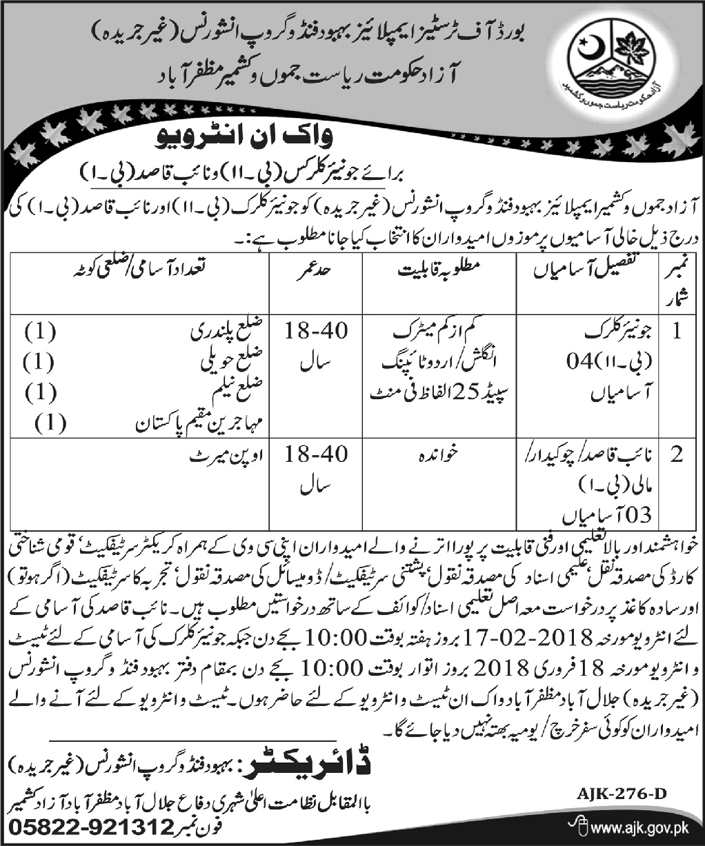 Board of Trustees Employees Benevolent Fund & Group Insurance AJK 07 Jobs, Express Newspaper