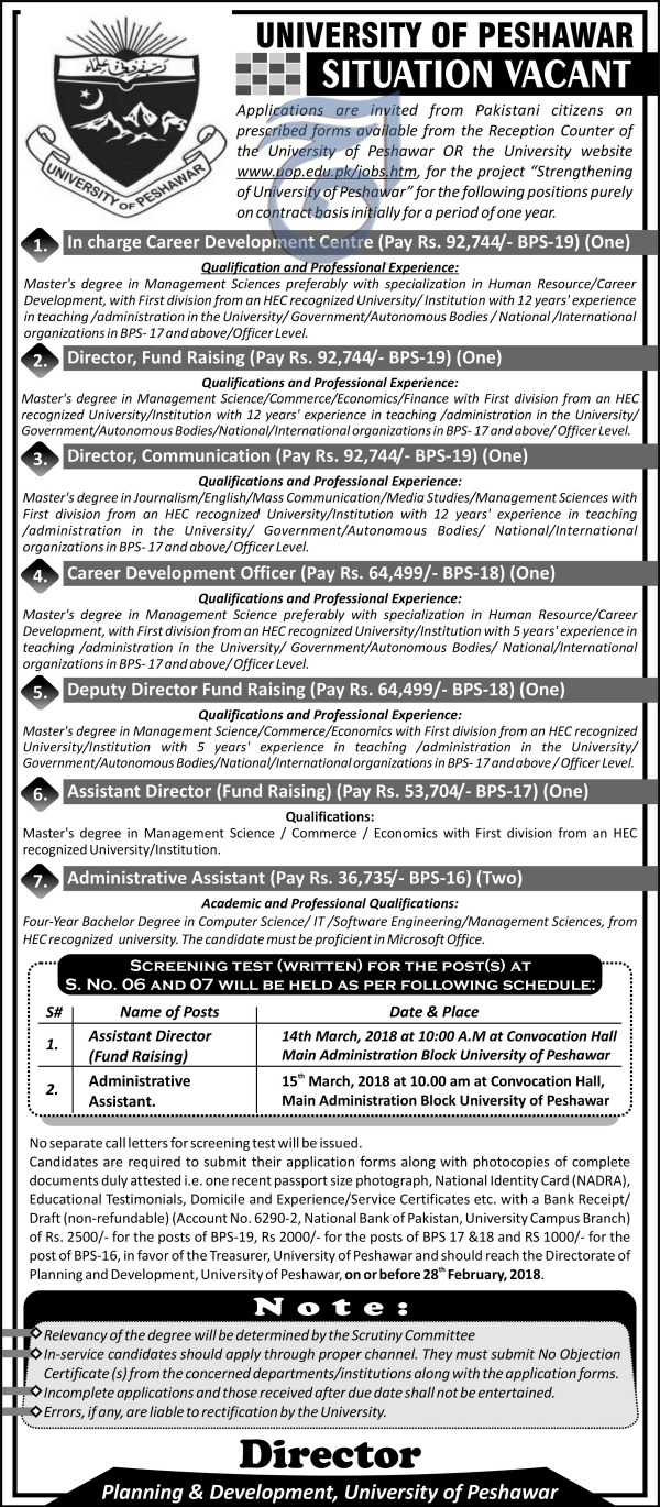 Jobs Opportunity in University of Peshawar 13th February 2018 Daily Aaj Newspaper