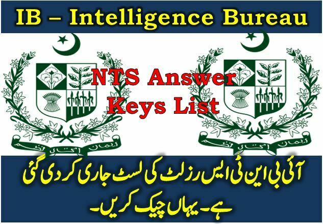 NTS Intelligence Bureau IB Jobs Answer Keys May 2018